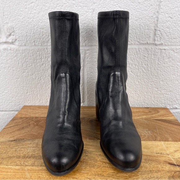 Stuart Weitzman Sleek 60 Leather Block Heel Sock Booties Size 38 - Picture 10 of 16